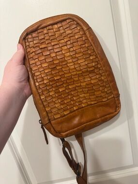 Woven Leather Crossbody Bag in Tan